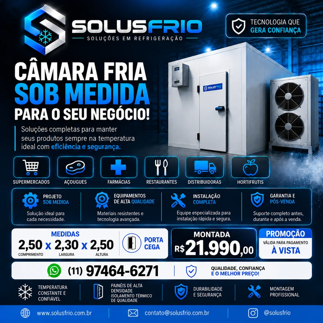 Projeto de câmara fria sob medida Solus Frio