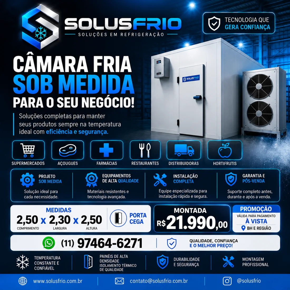 Câmara fria sob medida para comércio e indústria