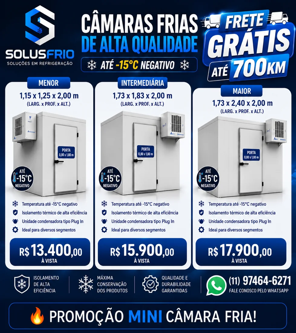 Modelos e valores de mini câmaras frias Solus Frio